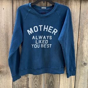 MOTHER Navy Blue Crewneck Sweatshirt with White Graphic